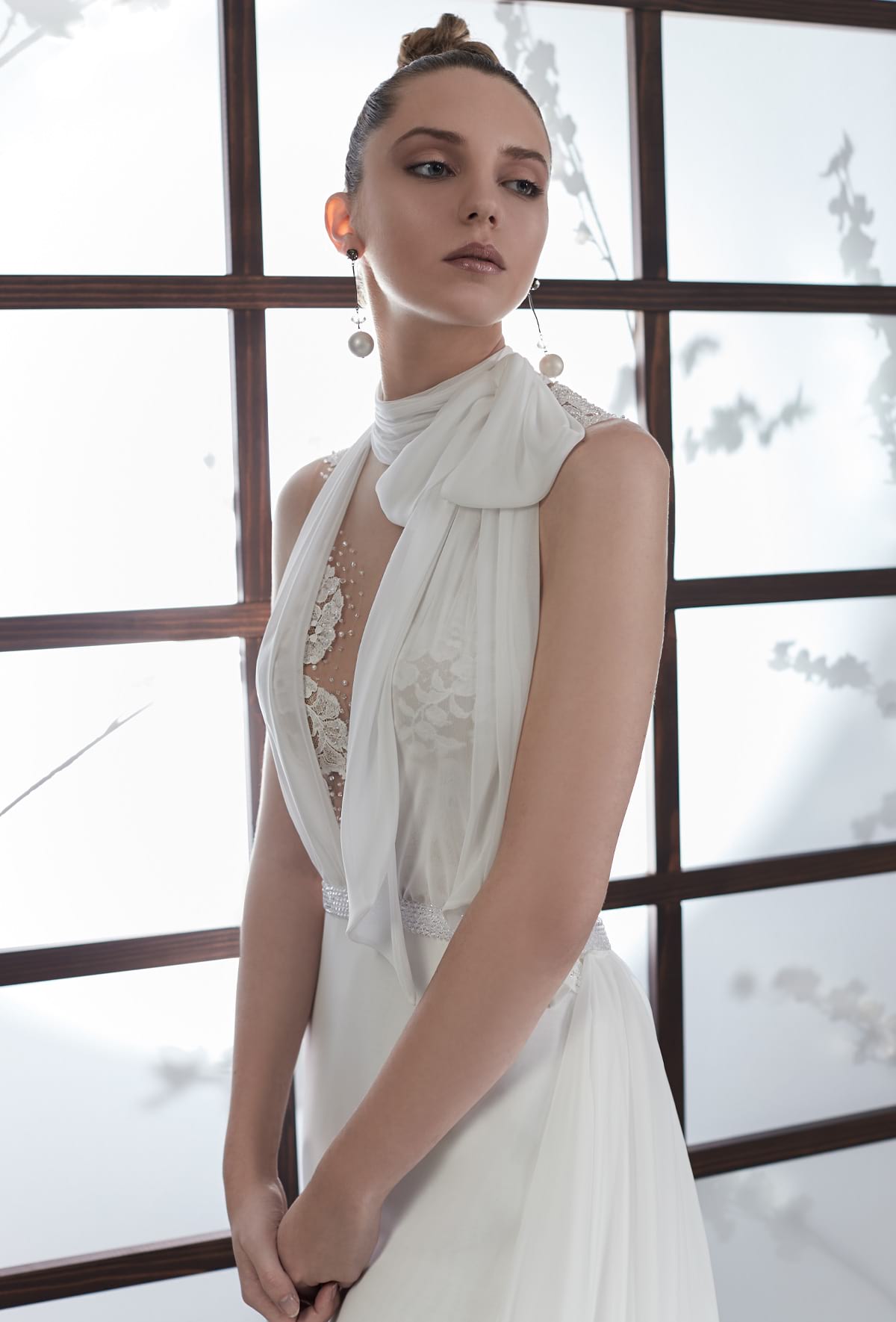 mysecret sposa abito completo di collaretta drappeggiata sul fianco con fiocco laterale