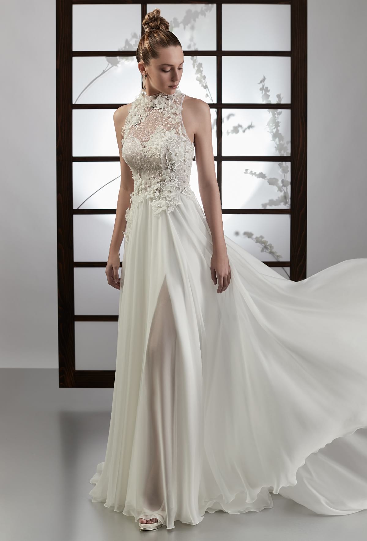 mysecret sposa abito da sposa scivolato in voile di seta con spacco nascosto