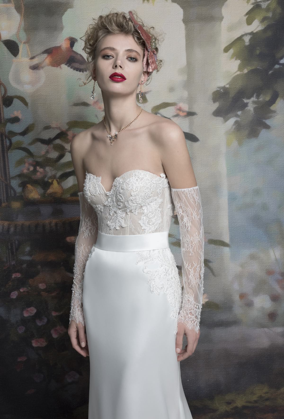 mysecret sposa abito con corpino effetto bustier impreziosito da applicazioni di pizzo rebrodè su pizzo chantilly