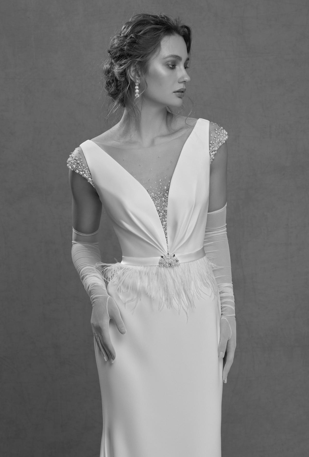 mysecret sposa scollo abito da sposa con perle, strass e cristalli Swarovski