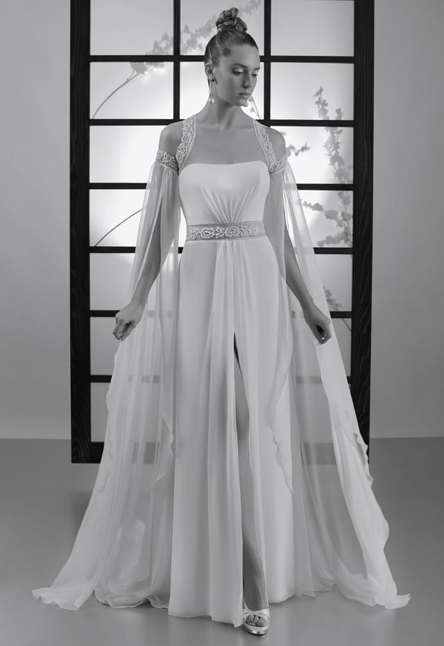 mysecret sposa coprispalle con lunghe maniche a strascico in georgette per abito da sposa