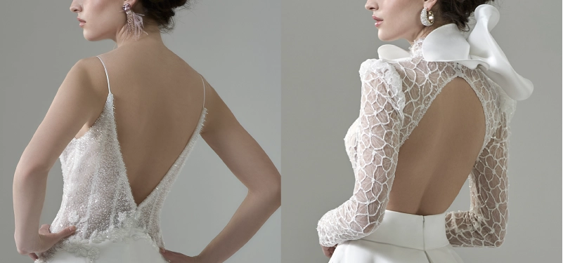 il contrasto dell'abito da sposa con schiena scoperta